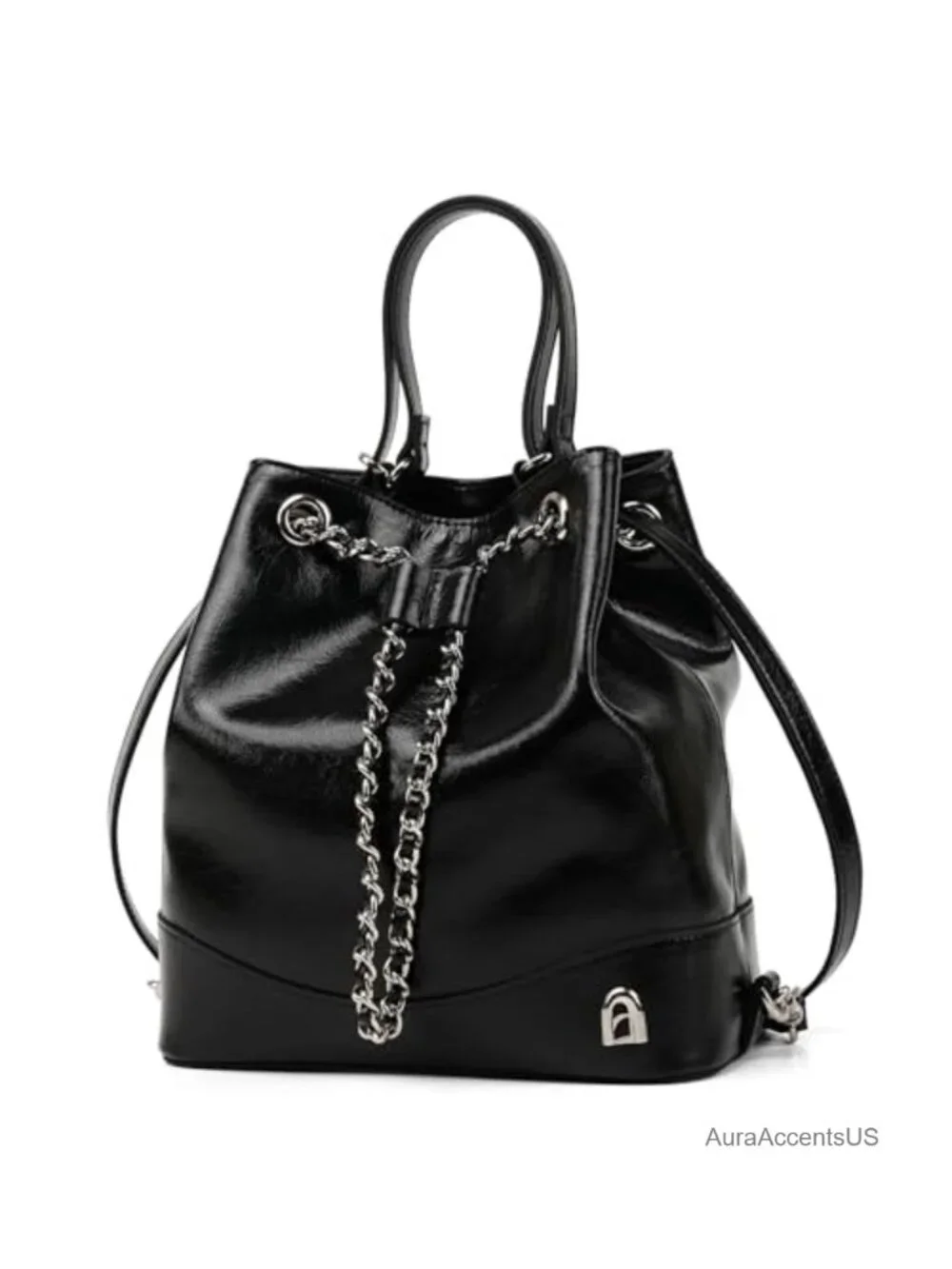 Leather Convertible Mini Backpack Purse with Chain Strap Drawstring